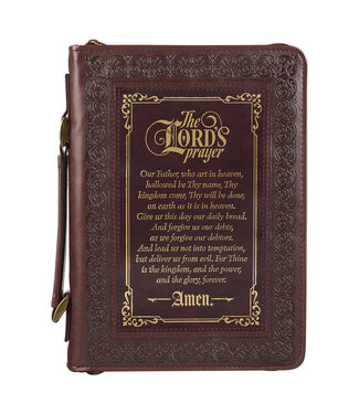 Christian Art Gifts The LORD's Prayer Walnut and Burgundy Faux Leather Classic Bible Cover - Matthew 6: 9-13 仿皮拉鏈聖經套