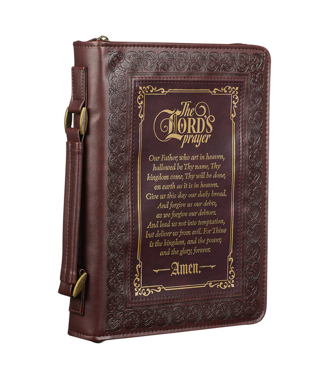 The LORD's Prayer Walnut and Burgundy Faux Leather Classic Bible Cover - Matthew 6: 9-13 仿皮拉鏈聖經套