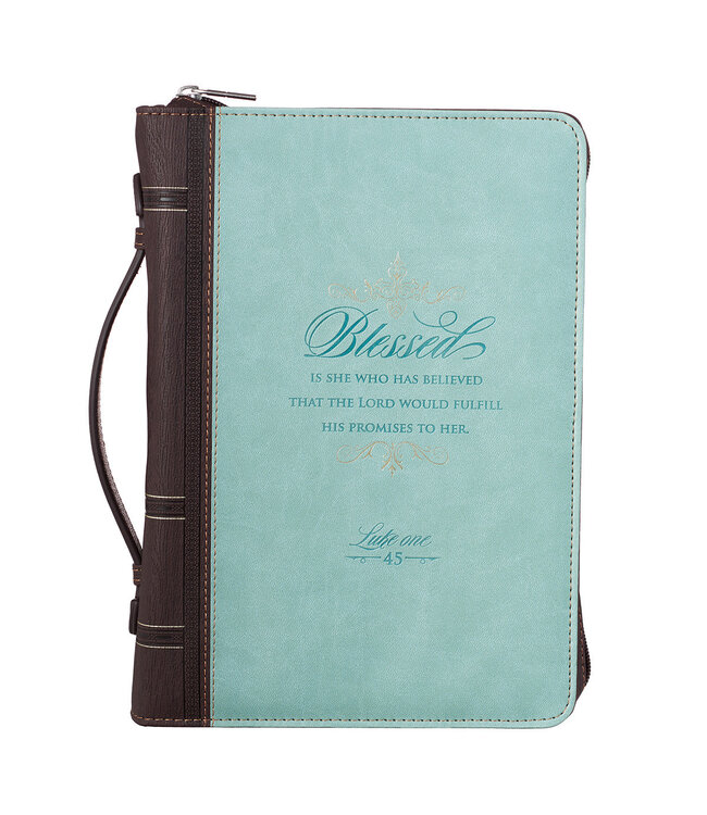 Blessed Light Blue Faux Leather Fashion Bible Cover - Luke 1:45 時尚仿皮聖經套