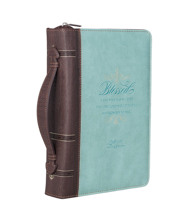 Blessed Light Blue Faux Leather Fashion Bible Cover - Luke 1:45 時尚仿皮聖經套