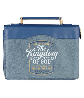 Christian Art Gifts The Kingdom of God Two-tone Blue Faux Leather Fashion Bible Cover - Matthew 6:33 《上帝的國度》雙色藍仿皮時尚聖經套 - 馬太福音6:33