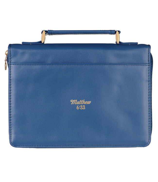 The Kingdom of God Two-tone Blue Faux Leather Fashion Bible Cover - Matthew 6:33 《上帝的國度》雙色藍仿皮時尚聖經套 - 馬太福音6:33