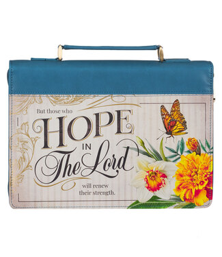 Christian Art Gifts Hope in the LORD Floral Mediterranean Blue Faux Leather Fashion Bible Cover 花卉地中海藍仿皮時尚聖經套
