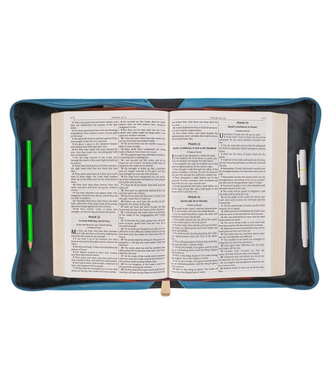 Hope in the LORD Floral Mediterranean Blue Faux Leather Fashion Bible Cover 時尚仿皮聖經套