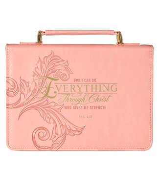 Christian Art Gifts Through Christ Fluted Iris Pink Faux Leather Fashion Bible Cover - Philippians 4:13 粉色擺蕊仿皮時尚聖經套 - 腓立比書 4:13