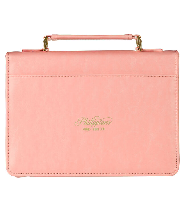 Through Christ Fluted Iris Pink Faux Leather Fashion Bible Cover - Philippians 4:13 時尚仿皮聖經套