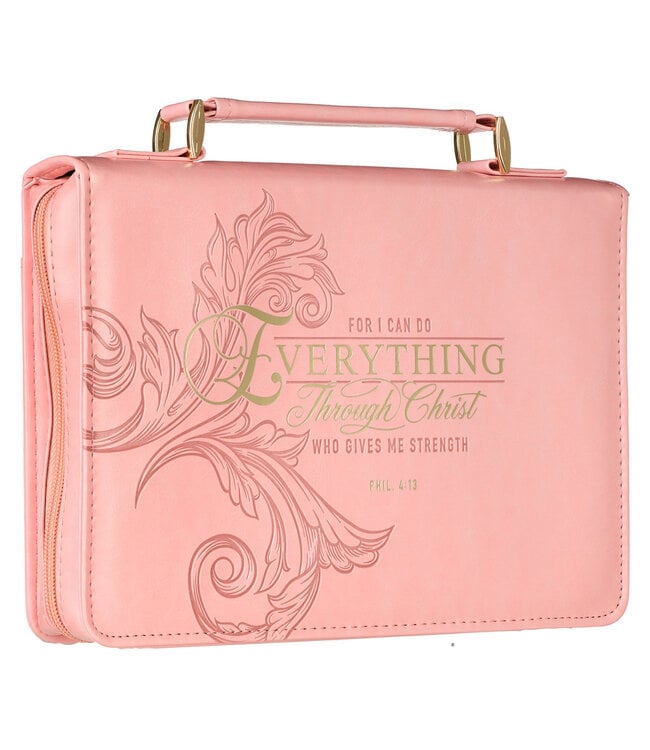 Through Christ Fluted Iris Pink Faux Leather Fashion Bible Cover - Philippians 4:13 時尚仿皮聖經套