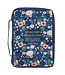 Christian Art Gifts Done in Love Navy Floral Value Bible Case - 1 Corinthians 16:14 | 深藍花卉實惠聖經套 - 歌林多前書 16:14