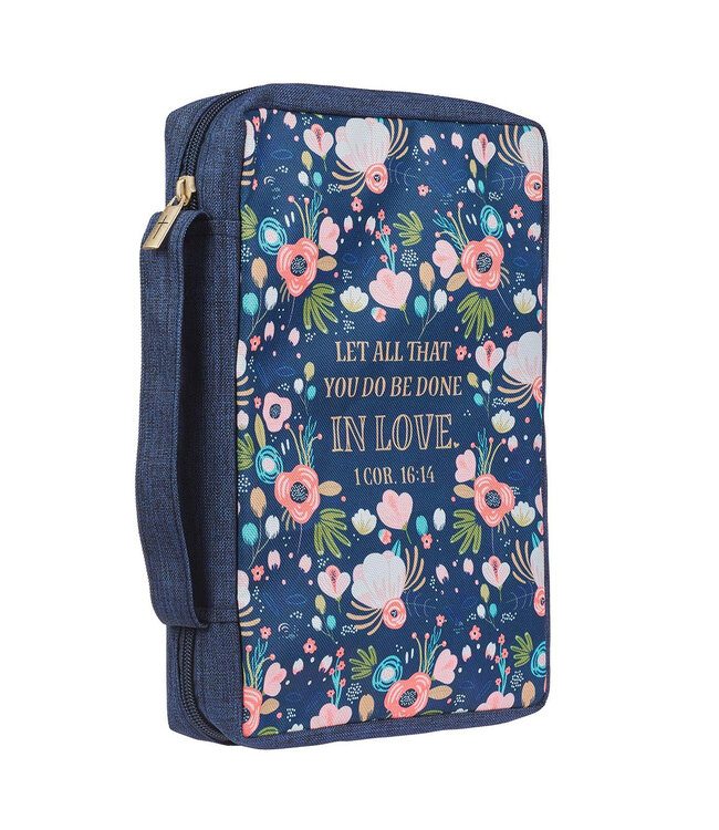 Done in Love Navy Floral Value Bible Case - 1 Corinthians 16:14 | 深藍花卉實惠聖經套 - 歌林多前書 16:14
