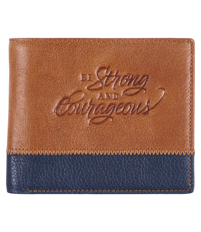 Strong and Courageous Butterscotch and Navy Genuine Leather Wallet - Joshua 1:9 | 咖啡色和海軍藍色 真皮錢包 - 約書亞記1:9