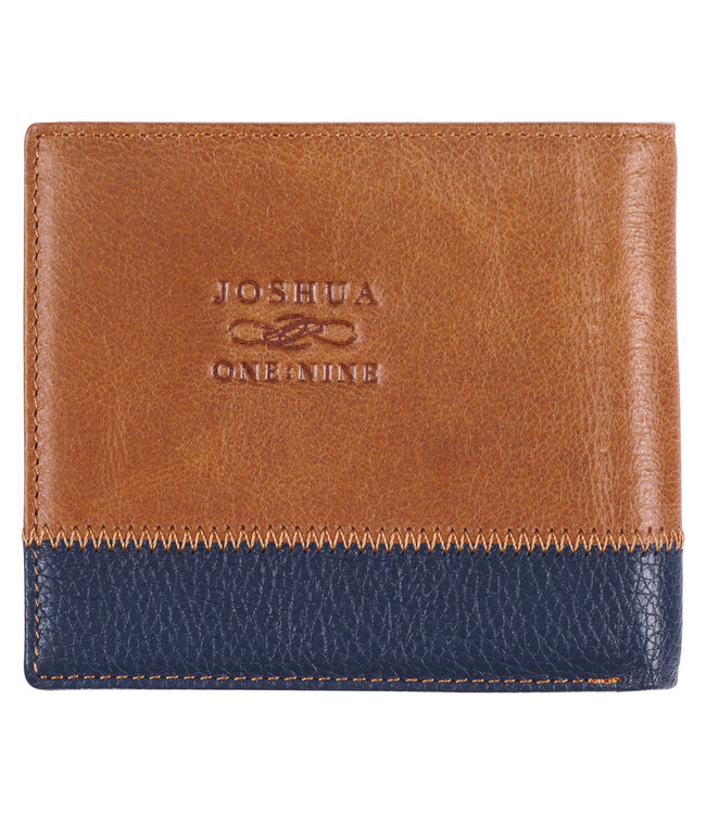 Strong and Courageous Butterscotch and Navy Genuine Leather Wallet - Joshua 1:9 | 咖啡色和海軍藍色 真皮錢包 - 約書亞記1:9