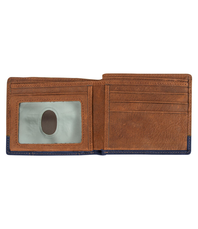 Strong and Courageous Butterscotch and Navy Genuine Leather Wallet - Joshua 1:9 | 咖啡色和海軍藍色 真皮錢包 - 約書亞記1:9