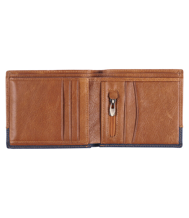 Strong and Courageous Butterscotch and Navy Genuine Leather Wallet - Joshua 1:9 | 咖啡色和海軍藍色 真皮錢包 - 約書亞記1:9