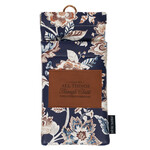 Christian Art Gifts I Can Do All Things Honey-Brown and Navy Floral Faux Leather Double Eyeglass Case - Philippians 4:13 蜜褐色海軍藍花卉仿皮眼鏡袋 - 腓立比書4:13