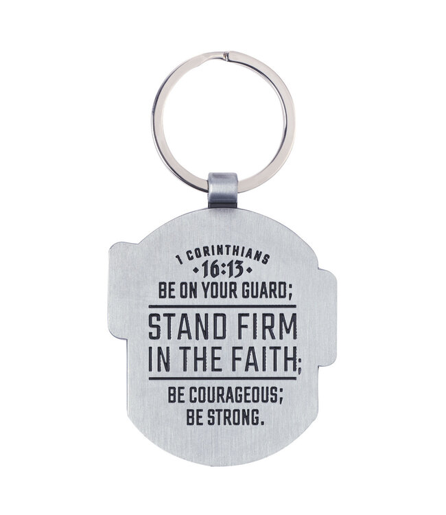 Stand Firm Black Epoxy-filled Metal Keychain - 1 Corinthians 16:13 黑色環氧填充金屬鑰匙圈 - 哥林多前書 16:13