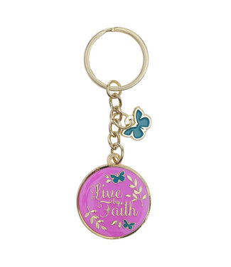 Christian Art Gifts Live by Faith Metal Key Ring with Link Chain 金屬鑰匙圈