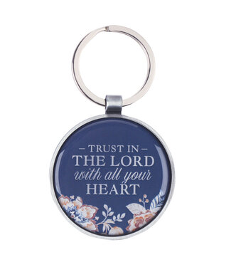 Christian Art Gifts Trust Honey-brown and Navy Epoxy-coated Metal Keychain - Proverbs 3:5 金屬鑰匙圈 - 箴言 3:5