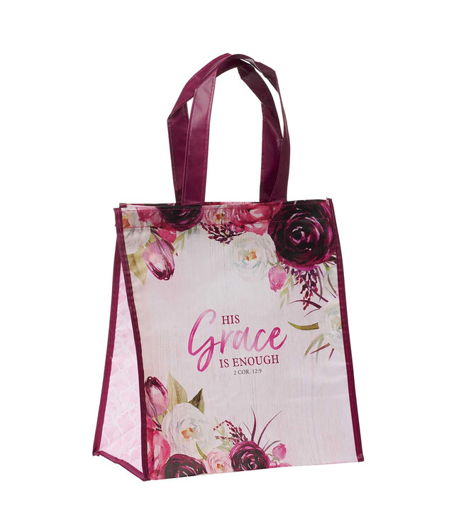 His Grace is Enough Non-Woven Tote Bag in Pink Plums - 2 Corinthians 12:9 不織布環保袋 - 哥林多後書 12:9