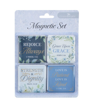 Christian Art Gifts Strength and Dignity Indigo Rose Magnet Set 靛藍玫瑰磁鐵套裝