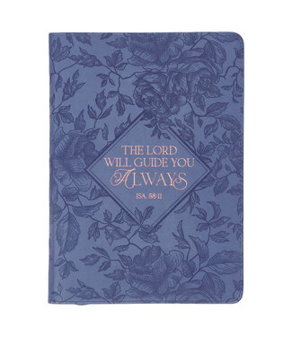 Christian Art Gifts The Lord Will Guide You Blue Faux Leather Classic Journal with Zipper Closure - Isaiah 58:11 藍色仿皮經典拉鍊封閉筆記本 - 以賽亞書 58:11