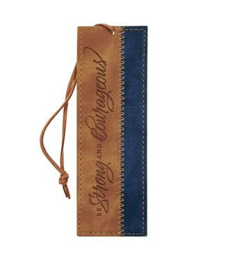 Christian Art Gifts Be Strong and Courageous Butterscotch and Navy Faux Leather Bookmark - Joshua 1:9 牛油糖和海軍藍色仿皮書籤 - 約書亞記1:9