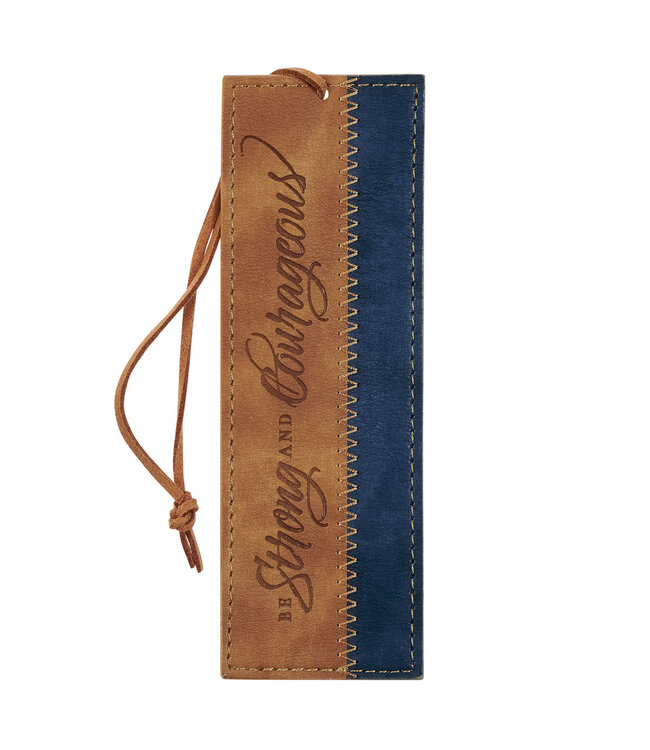 Be Strong and Courageous Butterscotch and Navy Faux Leather Bookmark - Joshua 1:9 牛油糖和海軍藍色仿皮書籤 - 約書亞記1:9