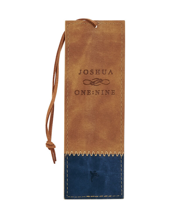 Be Strong and Courageous Butterscotch and Navy Faux Leather Bookmark - Joshua 1:9 牛油糖和海軍藍色仿皮書籤 - 約書亞記1:9