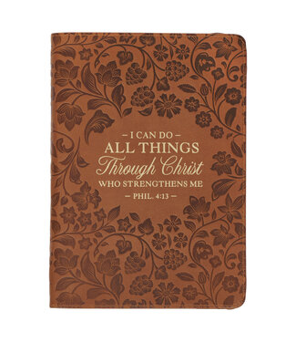 Christian Art Gifts I Can Do All Things Through Christ Honey-brown Faux Leather Classic Journal with Zipper Closure - Philippians 4:13 | 蜂蜜棕色仿皮拉鍊封口筆記本 - 腓立比書 4:13