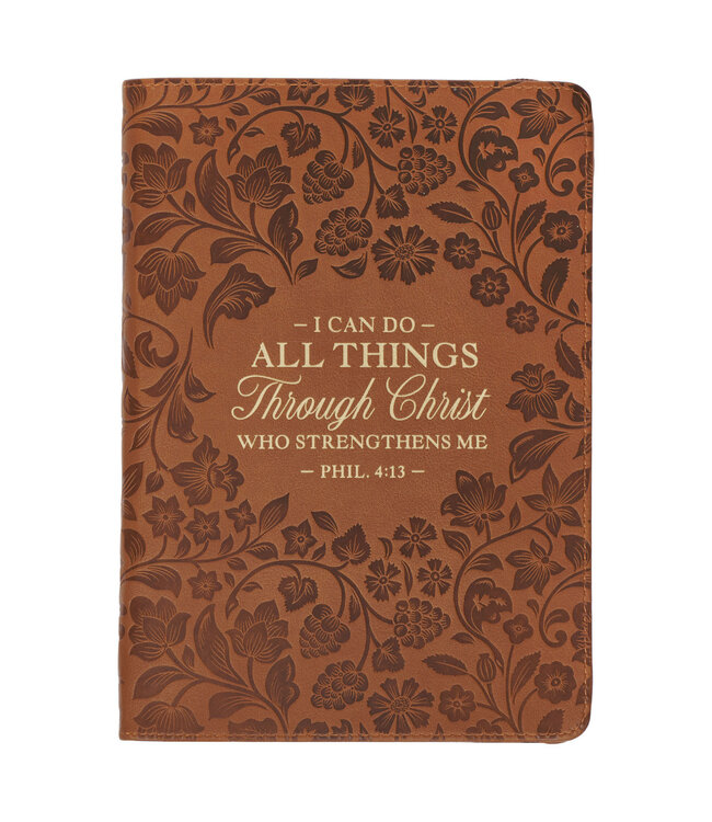 I Can Do All Things Through Christ Honey-brown Faux Leather Classic Journal with Zipper Closure - Philippians 4:13 | 仿皮拉鍊封口日記本