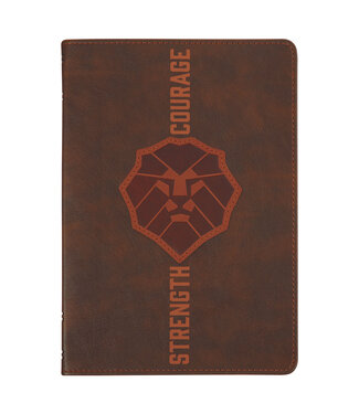Christian Art Gifts Lionface Strength and Courage Brown Faux Leather Classic Journal - Joshua 1:9 獅子圖案啡色仿皮經典筆記本 - 約書亞記 1:9