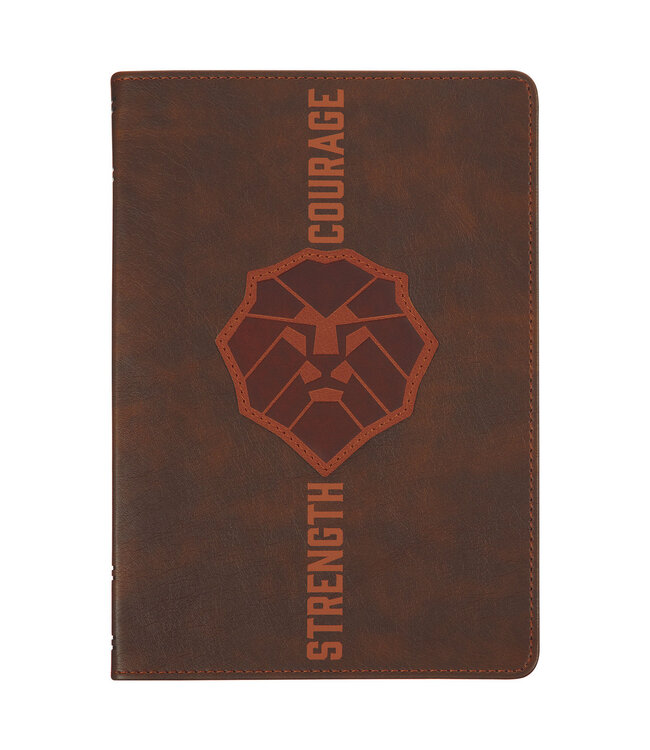 Lionface Strength and Courage Brown Faux Leather Classic Journal - Joshua 1:9 獅子圖案啡色仿皮經典筆記本 - 約書亞記 1:9