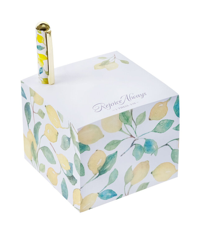 Rejoice Always Yellow Lemon Note Block with a Pen - 1 Thessalonians 5:16 "常常喜樂"黃色檸檬便條本+筆套裝 - 帖撒羅尼迦前書 5:16
