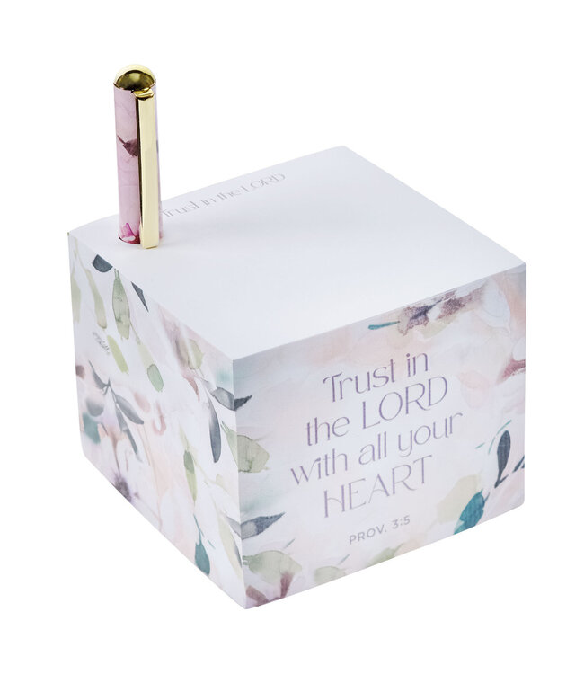Trust in the Lord Purple Blooms Note Block with a Pen - Proverbs 3:5 紫色花朵便條本+筆套裝 - 箴言 3:5