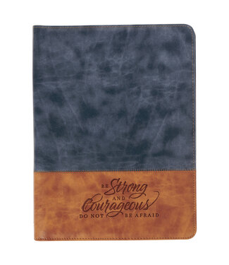 Christian Art Gifts Strong and Courageous Butterscotch and Navy Faux Leather Padfolio - Joshua 1:9 奶油糖+海軍藍仿皮文件夾 - 約書亞記 1:9