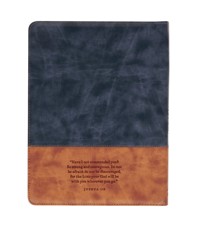 Strong and Courageous Butterscotch and Navy Faux Leather Padfolio - Joshua 1:9 奶油糖+海軍藍仿皮文件夾 - 約書亞記 1:9