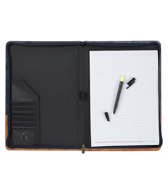 Strong and Courageous Butterscotch and Navy Faux Leather Padfolio - Joshua 1:9 奶油糖+海軍藍仿皮文件夾 - 約書亞記 1:9