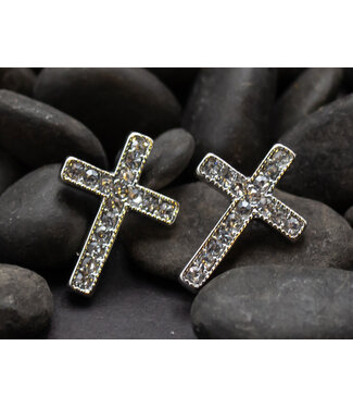 Eden Merry Jewelry Designer Earrings - Cross Stud 鍍銀鋯立晶十字耳釘時尚耳環