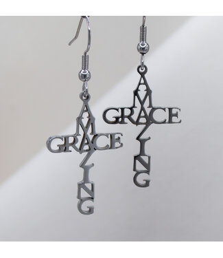 Eden Merry Jewelry Scripted Collection - Amazing Grace Cross Earrings 奇異恩典十字字雕耳環