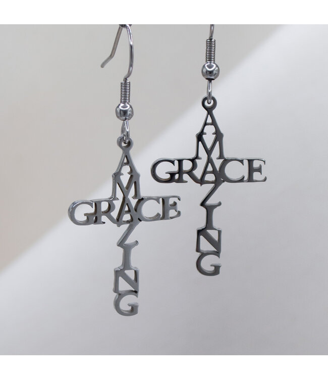 Scripted Collection - Amazing Grace Cross Earrings 奇異恩典十字字雕耳環