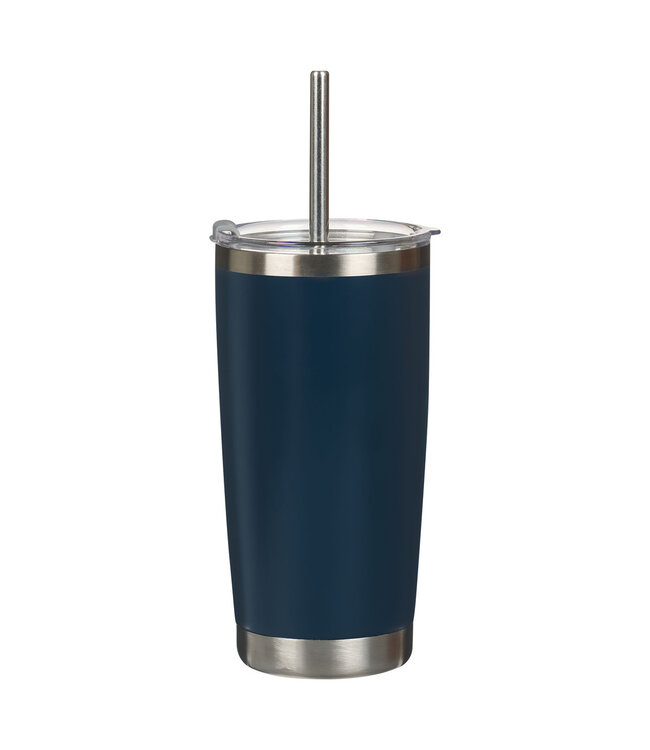 Trust Indigo Blue Floral Stainless Steel Travel Tumbler with Stainless Steel Straw - Proverbs 3:5 靛藍花卉不銹鋼旅行保溫杯，附不銹鋼吸管 - 箴言3:5