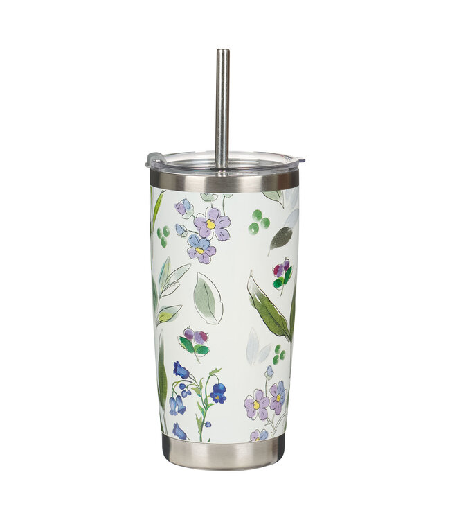 Amazing Grace Purple Floral Stainless Steel Travel Tumbler with Stainless Steel Straw 「奇異恩典」紫色花卉不鏽鋼旅行保溫杯，附不鏽鋼吸管