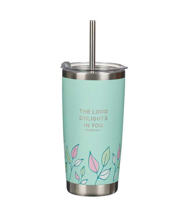 Forever My Friend Green Stainless Steel Travel Tumbler with Straw - Isaiah 62:4 不鏽鋼旅行杯（附送不銹鋼吸管）