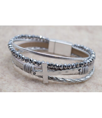 Eden Merry Jewelry Magnetic Bracelet - Beaded Cross Silver 十字架串珠銀色手鐲