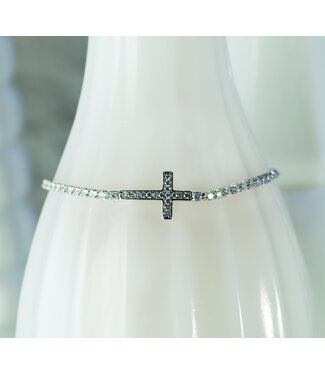 Eden Merry Jewelry Adjustable Bracelets - Cross Silver Bracelet 銀色鑲石手鐲—閃石十字架