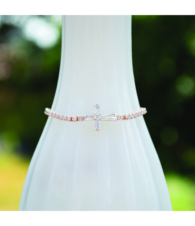 Adjustable Bracelet - Cross Rose Gold 玫瑰金色鑲石手鐲—閃石十字架