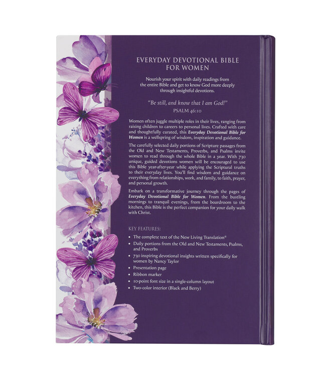Purple Floral Hardcover NLT Everyday Devotional Bible for Women