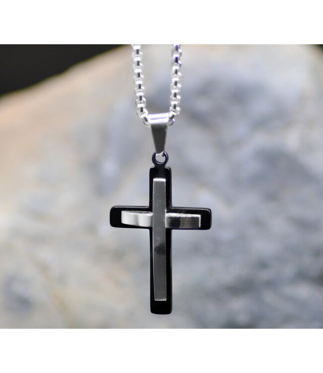 Just For Him Collection - Silver/Black Cross Necklace【男性系列】銀黑十字架項鍊