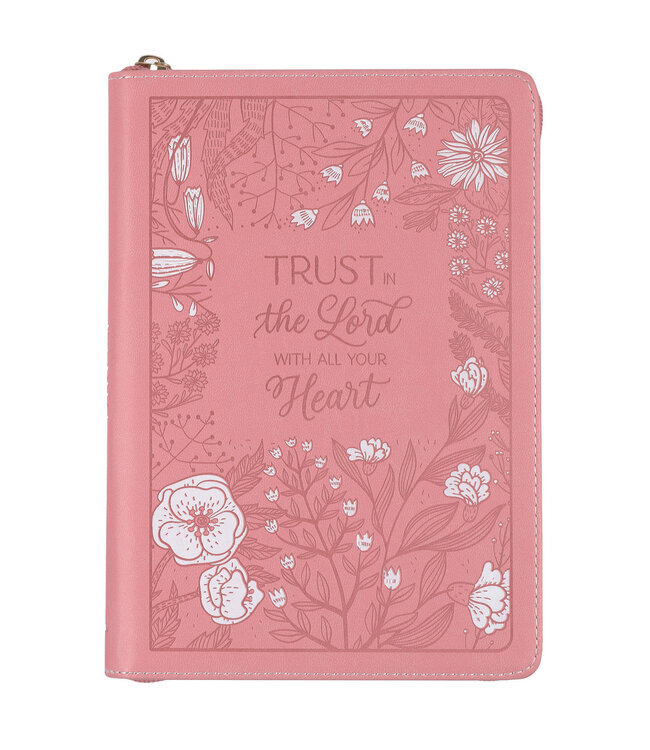 Trust With All Your Heart Pink Faux Leather Classic Journal with Zipper Closure - Proverbs 3:5-6 | 仿皮拉鍊封口日記本