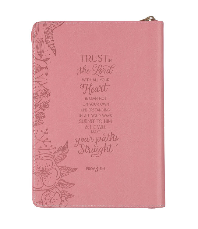 Trust With All Your Heart Pink Faux Leather Classic Journal with Zipper Closure - Proverbs 3:5-6 | 仿皮拉鍊封口日記本