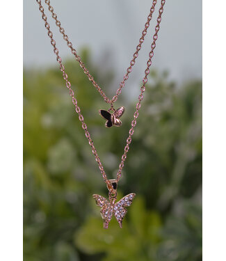 Eden Merry Jewelry Grace Collection - Double Butterfly Rose Gold Necklace 【恩典系列】雙蝶玫瑰金項鍊